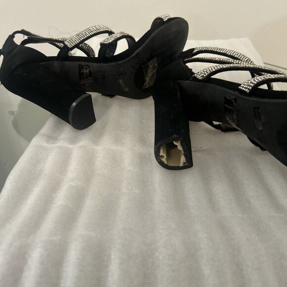 Bamboo Black Rhinestone Ankle Strap Heels Sz 10 READ Damage - Picture 5 of 10